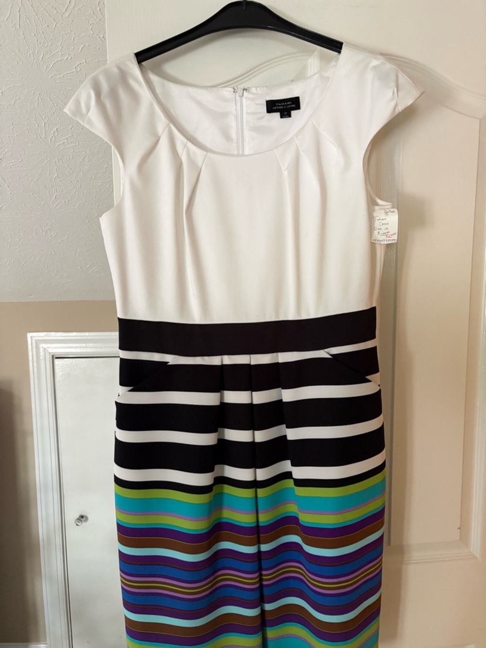 Tahari Woman White Dress with Pink & Green Floral Accents